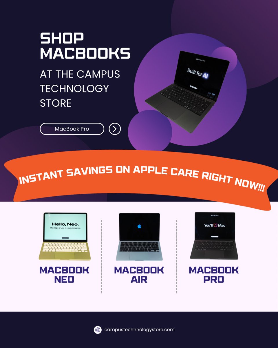 UTSATechStore's tweet photo. Instant Savings on Apple Care for MacBooks at the #campustechnologystore Drop by and see what we got!!
#birdsup #utsa #utsanantonio #apple https://t.co/MjkbXgHC34