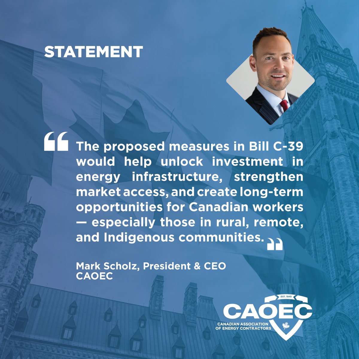 theCAOEC's tweet photo. CAOEC has released a statement following the Government of Canada’s introduction of Bill C-39, the Building Canada Strong Act, and its proposed measures to create a faster, more predictable regulatory environment for resource development in Canada.

https://t.co/GHhGQ6hhur https://t.co/Pdgvi6UHIc