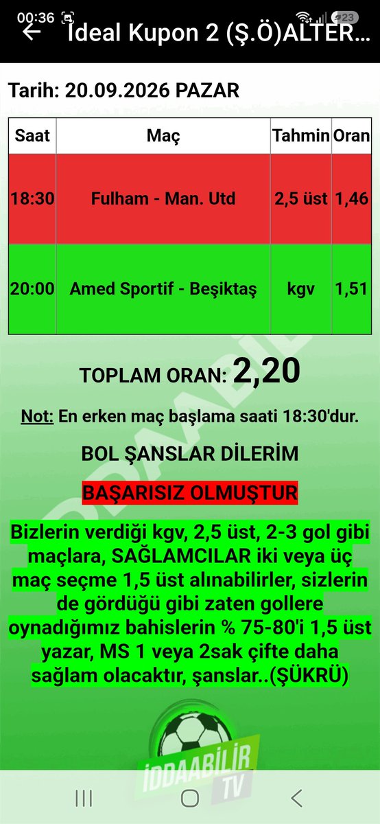 sukru1905's tweet photo. İddaabilir Mobil Uygulamamızda İDDİALI PERFORMANS, paylaştığımız başarısız olan ve BAŞARILI OLAN KUPONLARIMIZ bu şekilde, oynayan ve KAZANAN dostlarımızı TEBRİK EDERİZ.👏🏻👏🏻✅️🔥🧿✍️🏻 
Uygulama Linkleri:
https://t.co/ZSqwHTa88v
https://t.co/hTNRYhBIMU

#iddaa #iddia #iddaakuponu #iddaabilirtv #sportoto #millitakım