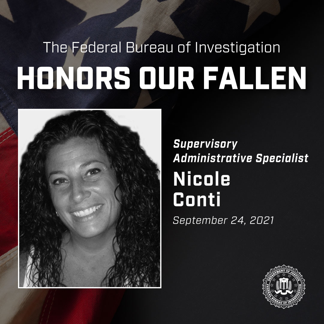 FBIPortland's tweet photo. The #FBI Wall of Honor remembers Supervisory Administrative Specialist Nicole Conti, who died on September 24, 2021, from illnesses incurred as a result of his response to the 9/11 attacks in New York. https://t.co/xrSzluTN4R https://t.co/dmK7lqKVGZ