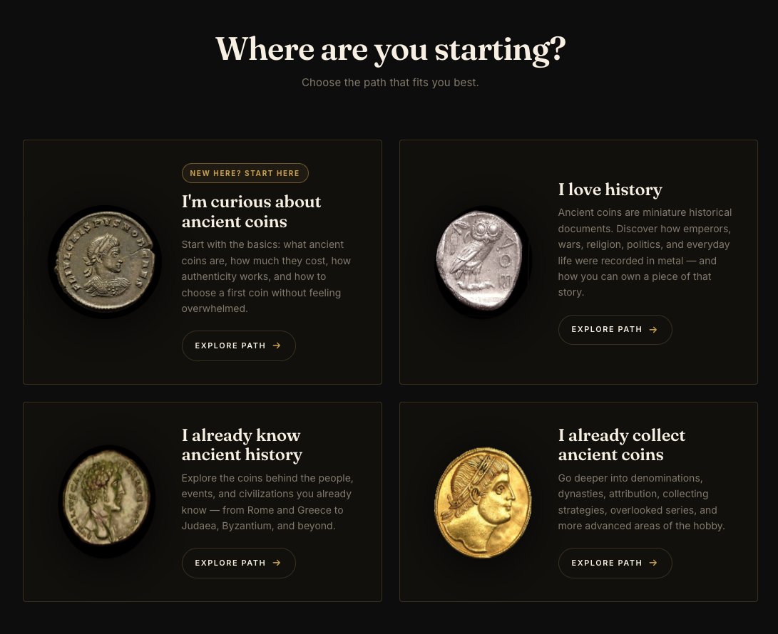 KinzerCoins's tweet photo. Where are you starting?

New to ancient coins, love history, know history, or already collect. Pick your path and we'll meet you there.

You don't need to be an expert to start.

https://t.co/PM5TJYKeJl

#AncientCoins #History https://t.co/SsJAfXW8Gw