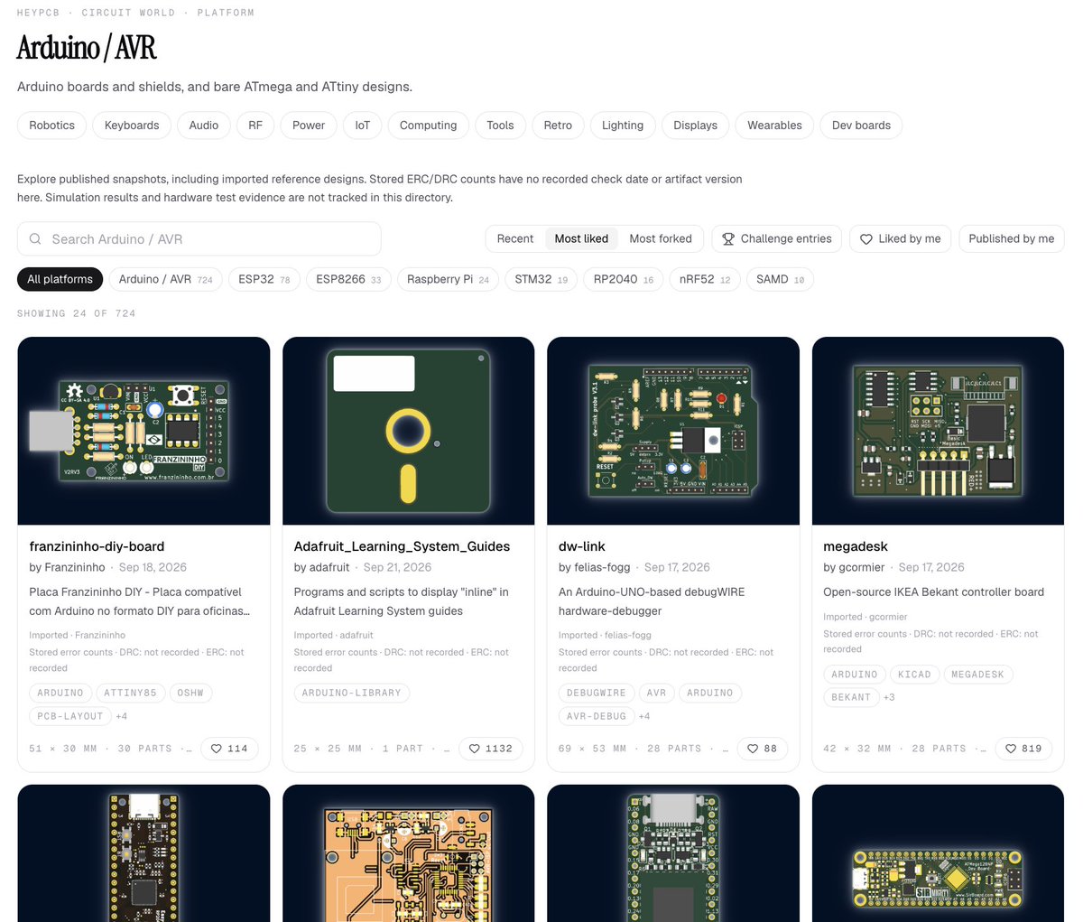 justinplaygame's tweet photo. If you're building with an ESP32, Arduino, Raspberry Pi, or STM32, you probably shouldn't start from scratch.

Circuit World now has 8,900+ open-source hardware designs you can browse by platform.

1. Pick what you're building around
2. Find boards that already use it
3. Open the schematic + PCB directly in your browser
4. Fork one and make it yours

ESP32, Arduino, STM32, RP2040, Raspberry Pi, FPGA, nRF52, RISC-V and more.

https://t.co/Jy4IDQhZ4L