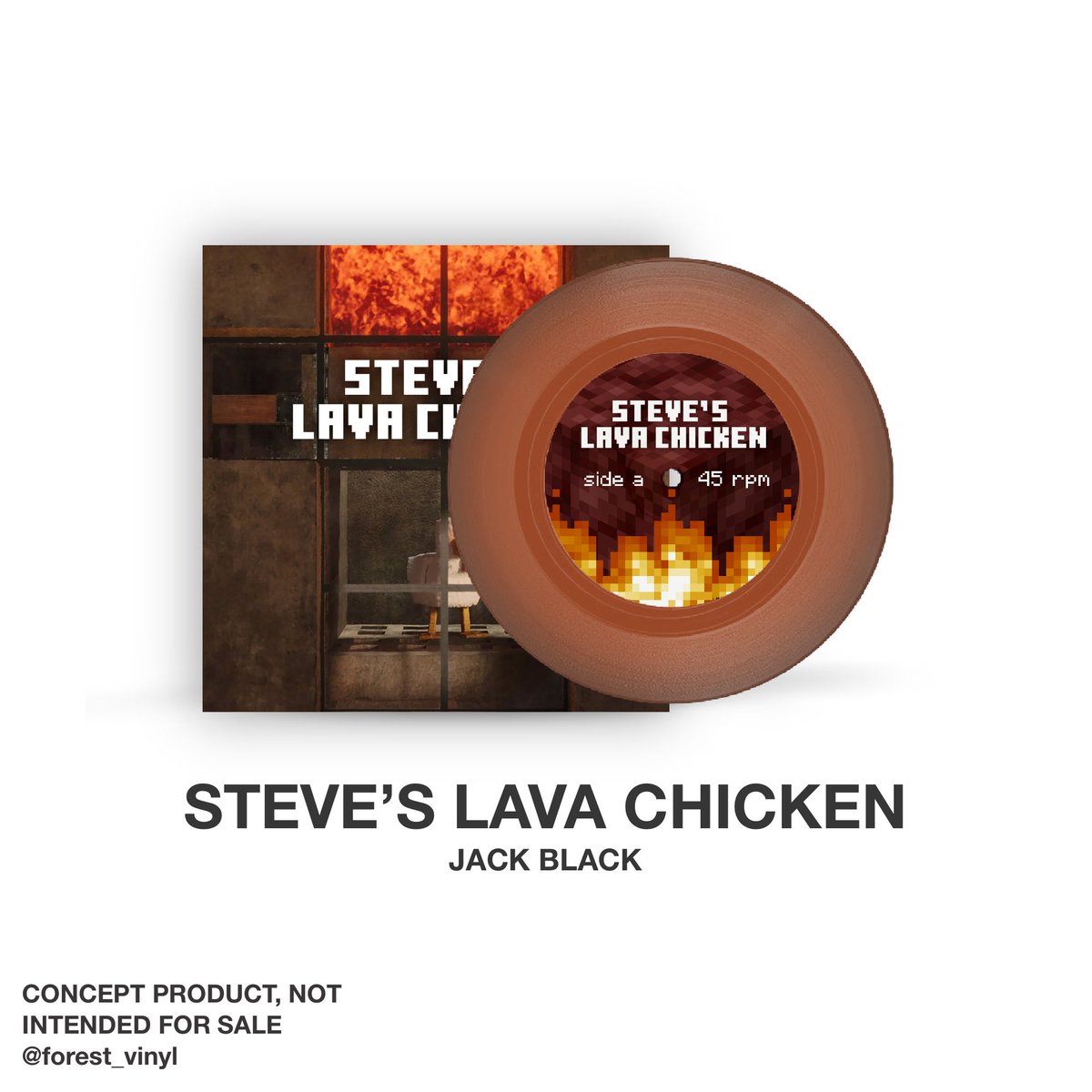 forest_vinyl's tweet photo. Jack Black - Steve’s Lava Chicken 🍗🔥
+ Ode To Dennis
Pressed on “crispy and juicy” brown 7” vinyl
@AMinecraftMovie @Minecraft @jackblack 
#aminecraftmovie #minecraft #steves_lava_chicken #vinyl #vinylconcept https://t.co/b1qNCsUsTB
