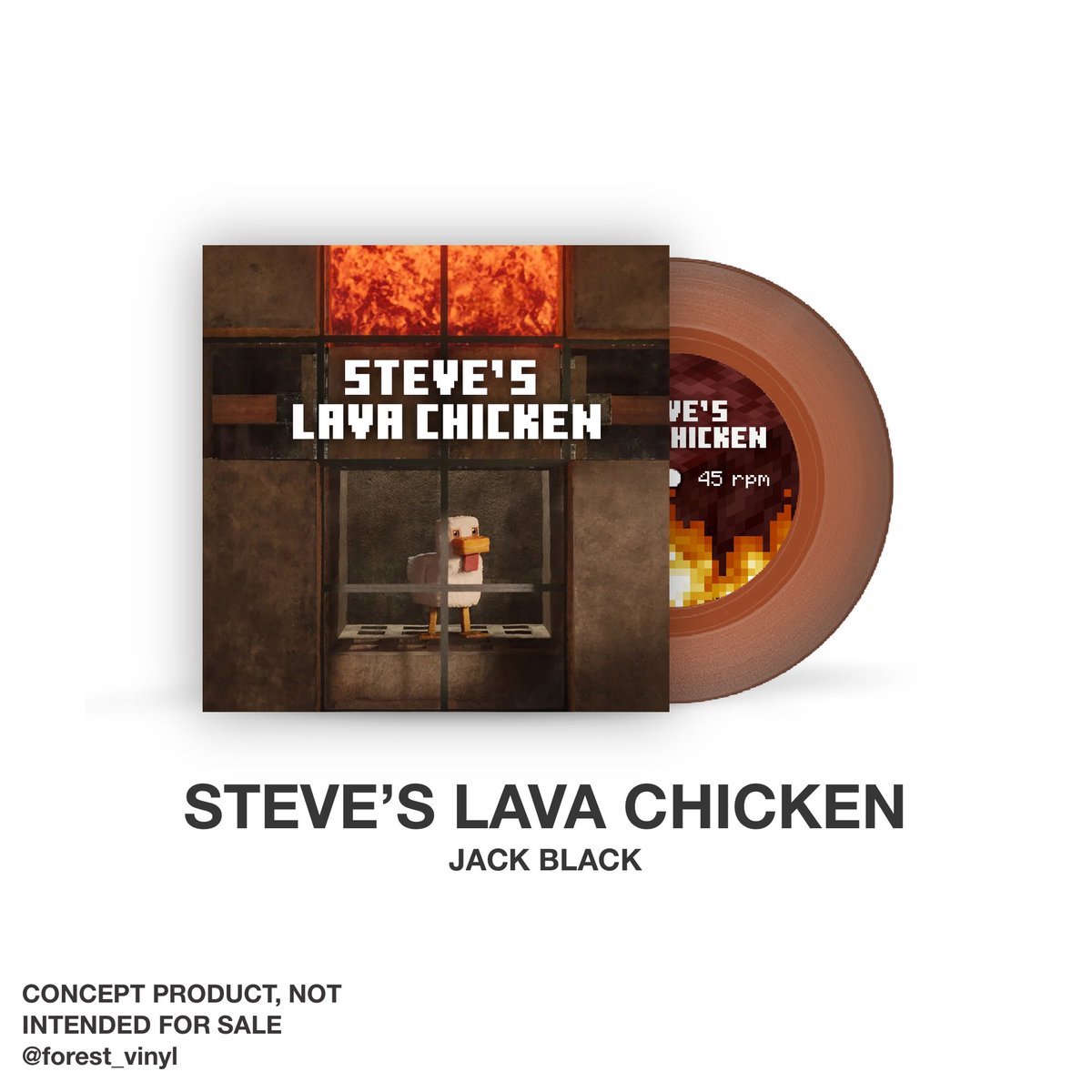 forest_vinyl's tweet photo. Jack Black - Steve’s Lava Chicken 🍗🔥
+ Ode To Dennis
Pressed on “crispy and juicy” brown 7” vinyl
@AMinecraftMovie @Minecraft @jackblack 
#aminecraftmovie #minecraft #steves_lava_chicken #vinyl #vinylconcept https://t.co/b1qNCsUsTB
