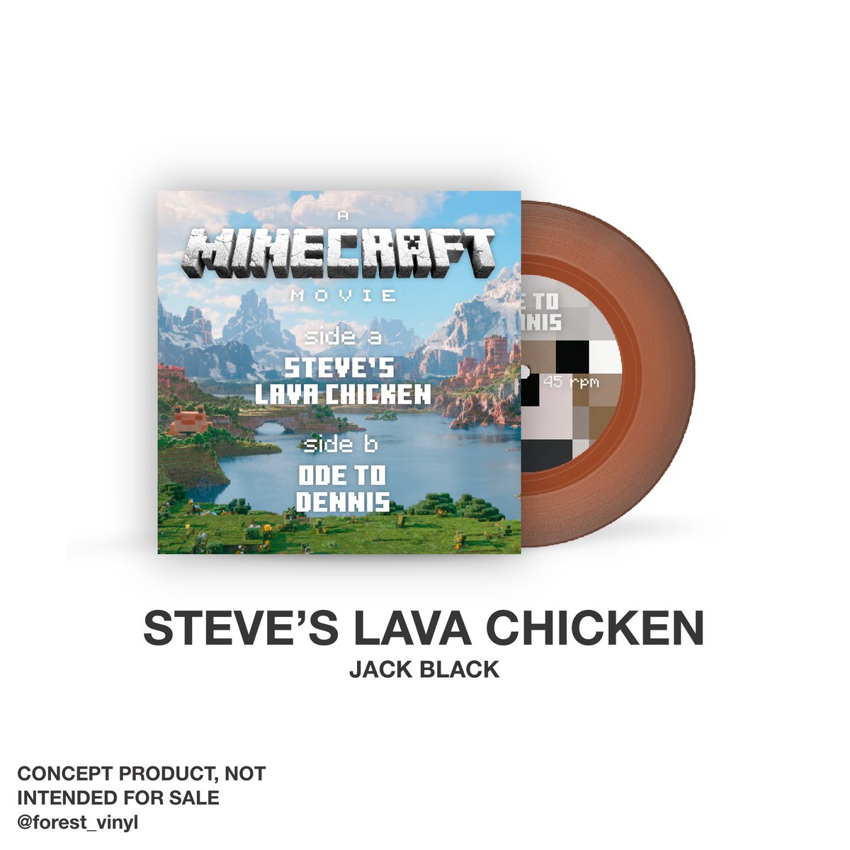 forest_vinyl's tweet photo. Jack Black - Steve’s Lava Chicken 🍗🔥
+ Ode To Dennis
Pressed on “crispy and juicy” brown 7” vinyl
@AMinecraftMovie @Minecraft @jackblack 
#aminecraftmovie #minecraft #steves_lava_chicken #vinyl #vinylconcept https://t.co/b1qNCsUsTB