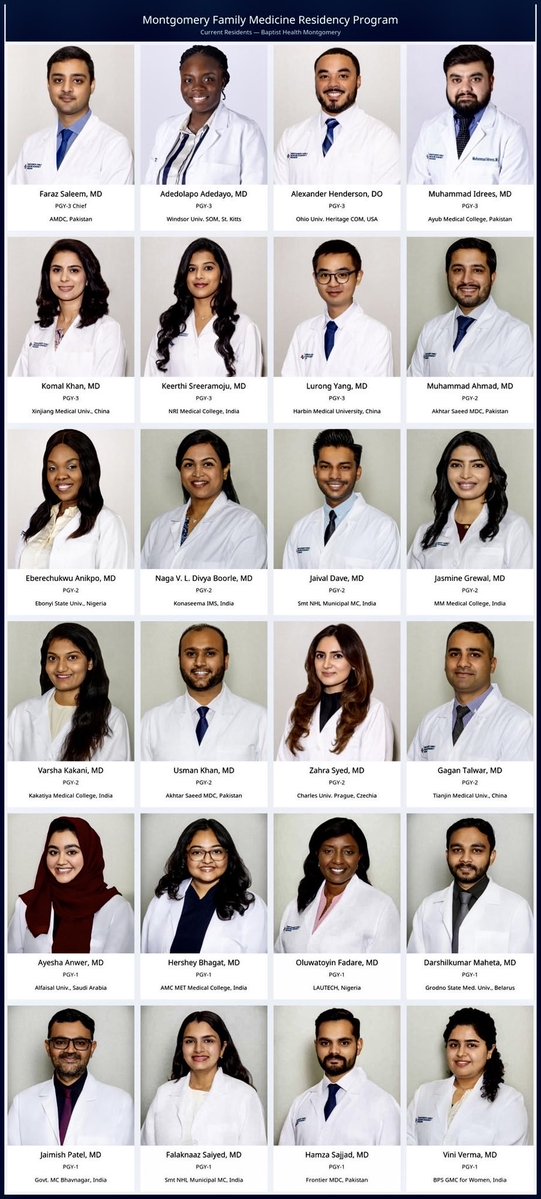 PlumbNick's tweet photo. When you hear “Baptist hospital in Montgomery, Alabama,” is this the residency class you picture? 

Broken laws got us to the point where we have a doctor trained at the Government Medical College in Bhavnagar, India leading a residency program where 23/24 residents are foreign med school grads.