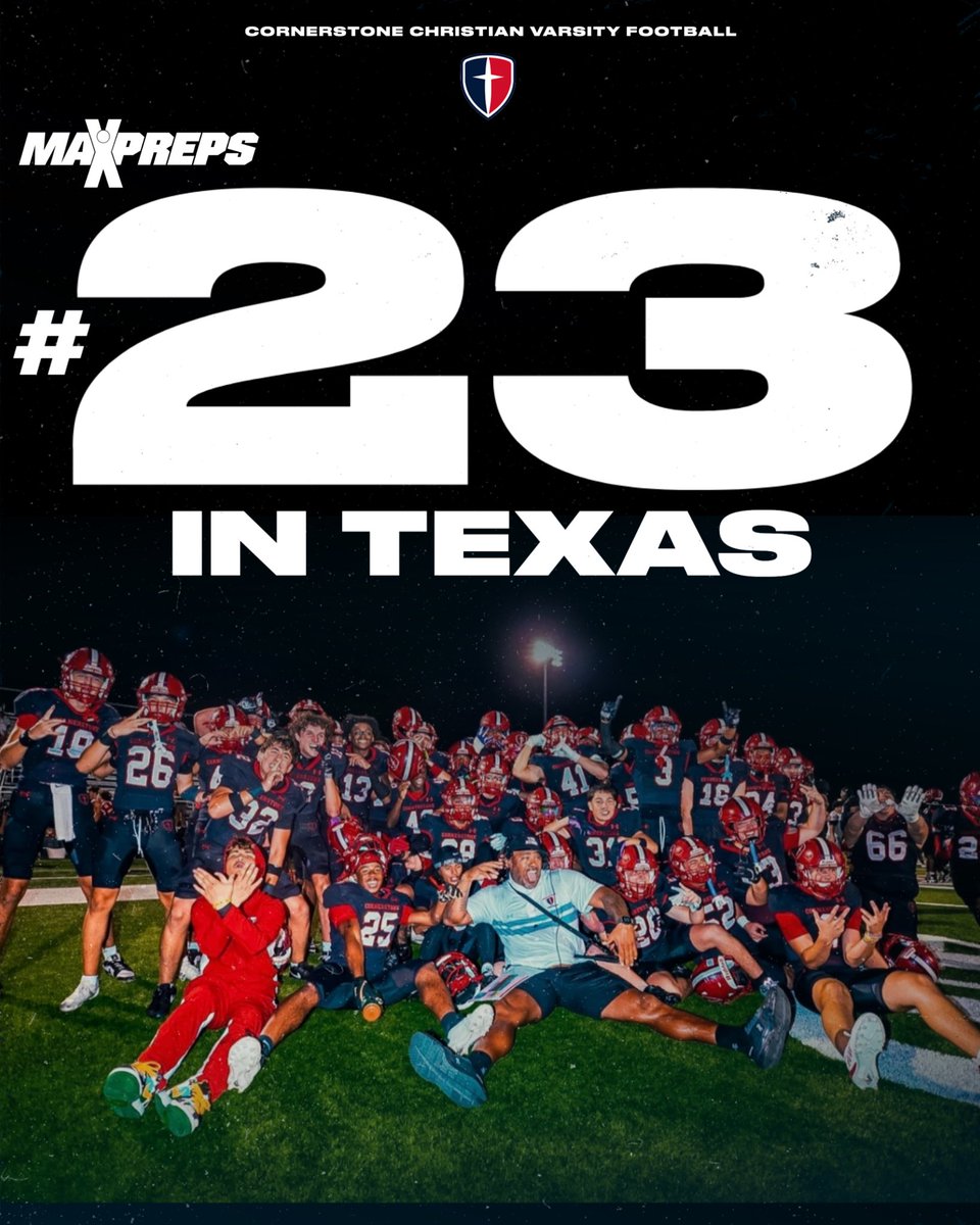 CCSRecruitingFB's tweet photo. HISTORY MADE. 🗣️

For the first time EVER, Cornerstone Christian is ranked TOP 25 IN TEXAS by @MaxPreps 

The Stone is officially on the map. 🪨
@coach9cg @CCSRecruitingFB @kcolesports @KsatSportsNow @TomLoy247 @samspiegs @247Sports @RivalsHS @sanantoniohss @SA_Sports https://t.co/e9AGl4fgRz