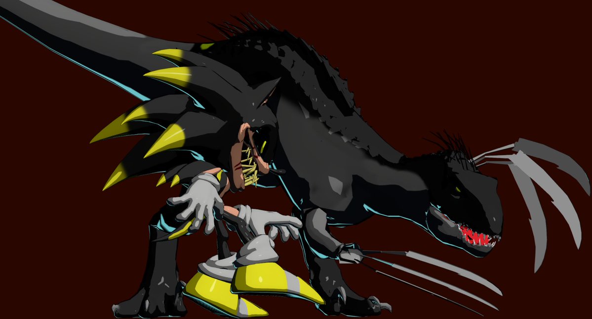 RG_Duskraptor's tweet photo. Old OC (Dissasembly Indo VS. New OC (SpiffyX).
lil fun render with these two.

#sonicexe #jurassicworld #takeabreather https://t.co/Et5ERBwWzE