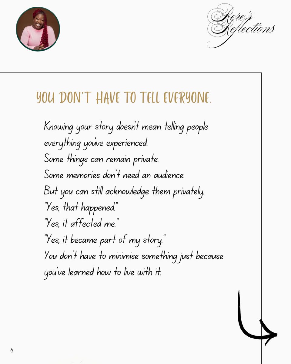Oluwaranti12974's tweet photo. Not every part of your story needs an audience.
Some chapters are simply meant to be acknowledged by you.
🌿 Day 18/100
#100DaysToMeetMyself #SelfDiscovery #MyStory https://t.co/n5NrguHg8i