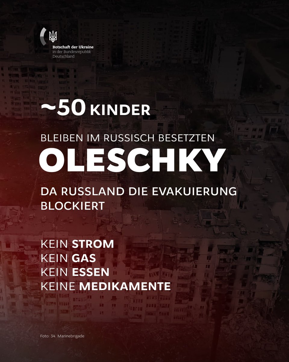 Makeiev's tweet photo. Sprecht über Oleschky.

Über die humanitäre Katastrophe mitten in Europa. Russland hat die Stadt nicht nur besetzt, sondern blockiert den Zugang zu Lebensmitteln, Medikamenten &amp; humanitärer Hilfe.

Die Methoden der Kriegsverbrechen ändern sich nicht. Hunger darf keine Waffe sein. https://t.co/Rh3USHKRS8