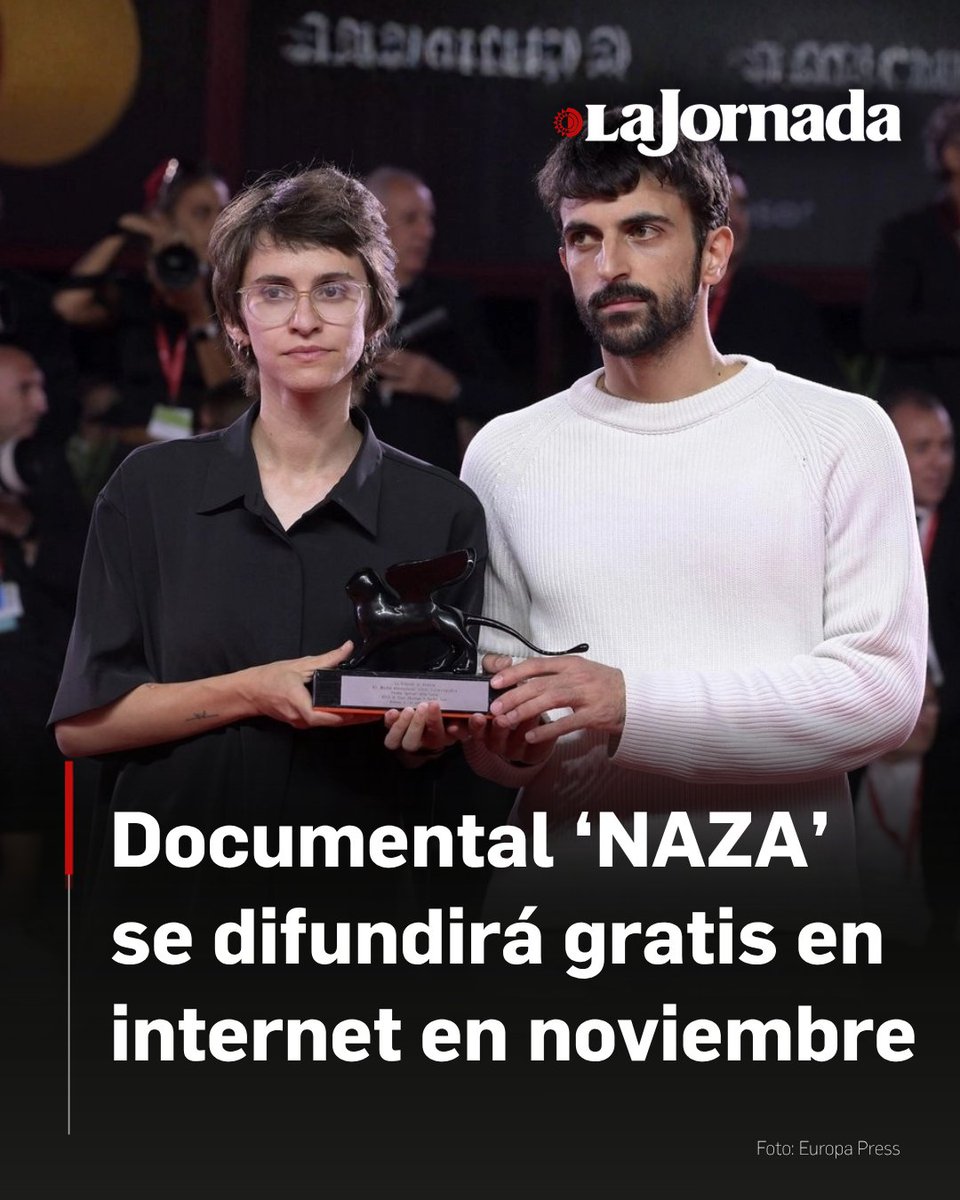 lajornadaonline's tweet photo. El documental NAZA, dirigido por Yuval Abraham y Rachel Szor y galardonado con el Premio Especial del Jurado en la Mostra de Venecia, estará disponible de forma gratuita en internet a partir del próximo mes de noviembre.

La producción audiovisual reúne los testimonios anónimos de 24 militares e integrantes de los servicios de inteligencia israelíes, quienes señalan la presunta muerte deliberada de civiles durante los operativos militares ejecutados en la Franja de Gaza bajo el argumento de combatir a la organización Hamas.

Más información en: https://t.co/PuR90Y6SS0