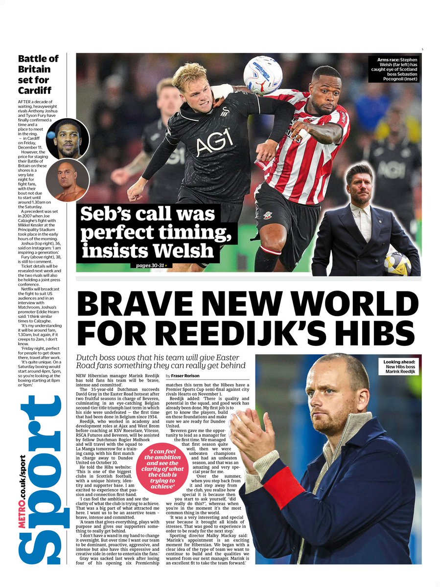 MetroScotland's tweet photo. Friday's back page
BRAVE NEW WORLD
FOR REEDIJK'S HIBS
Dutch boss vows that his team will give Easter Road fans something they can really get behind
#scotpapers #bbcpapers #skypapers https://t.co/ee6XzUUHO3