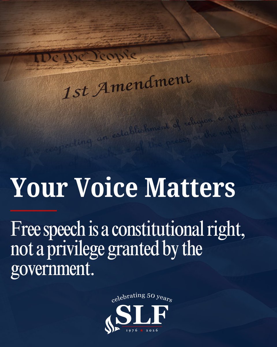slf_liberty's tweet photo. You Have the Right to Speak Freely. 

The First Amendment protects your freedom of speech. Southeastern Legal Foundation stands at the forefront of this fight, ensuring that Americans can freely voice their perspectives without undue government overreach.

Swipe to learn what that means →