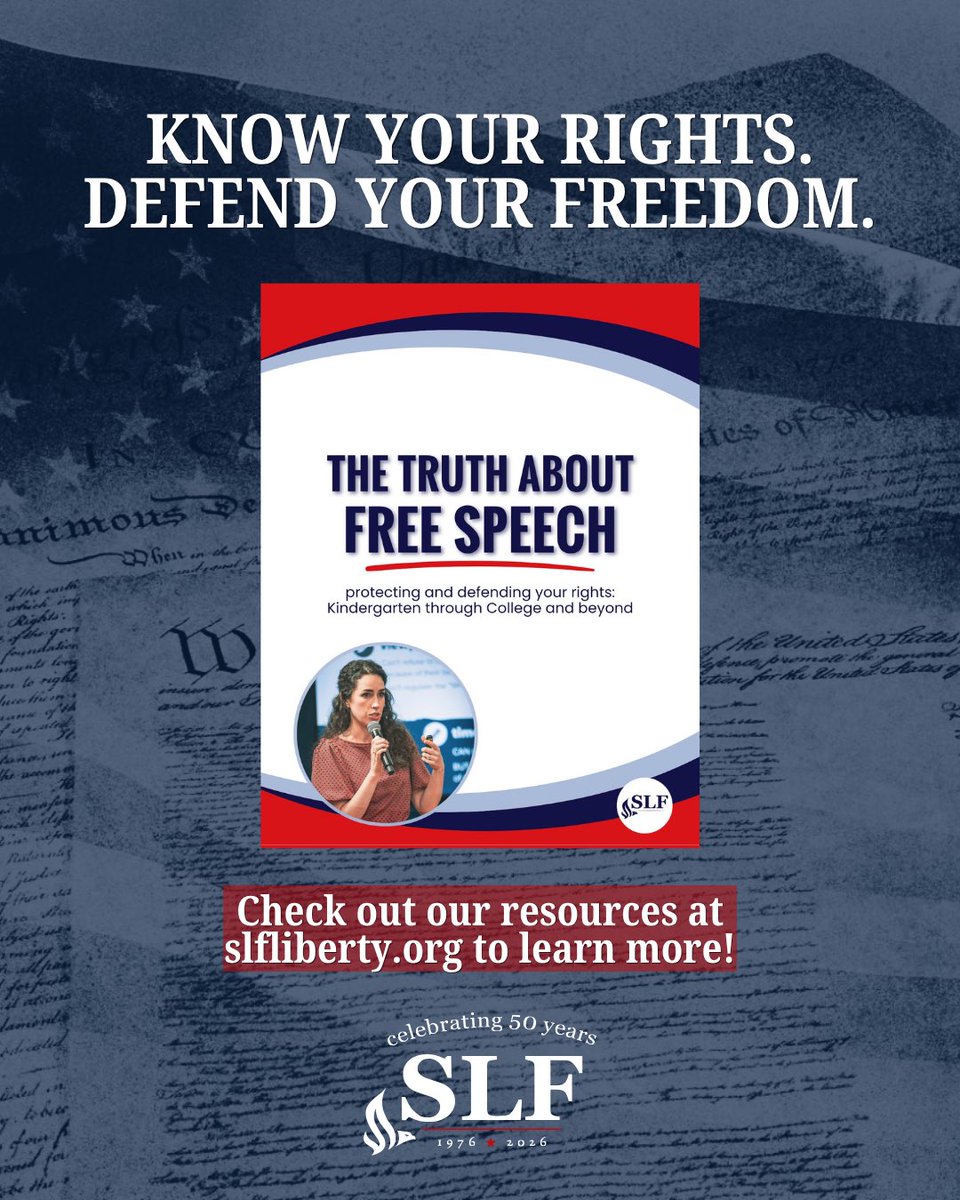 slf_liberty's tweet photo. You Have the Right to Speak Freely. 

The First Amendment protects your freedom of speech. Southeastern Legal Foundation stands at the forefront of this fight, ensuring that Americans can freely voice their perspectives without undue government overreach.

Swipe to learn what that means →