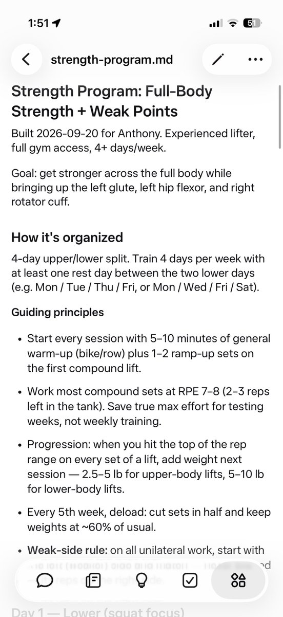 treetoptremor's tweet photo. I asked my Muse agent, Iganacio, to develop a strength routine and create a body graph artifact to track progress. Here’s what Muse made: https://t.co/jNT9o9HyVs