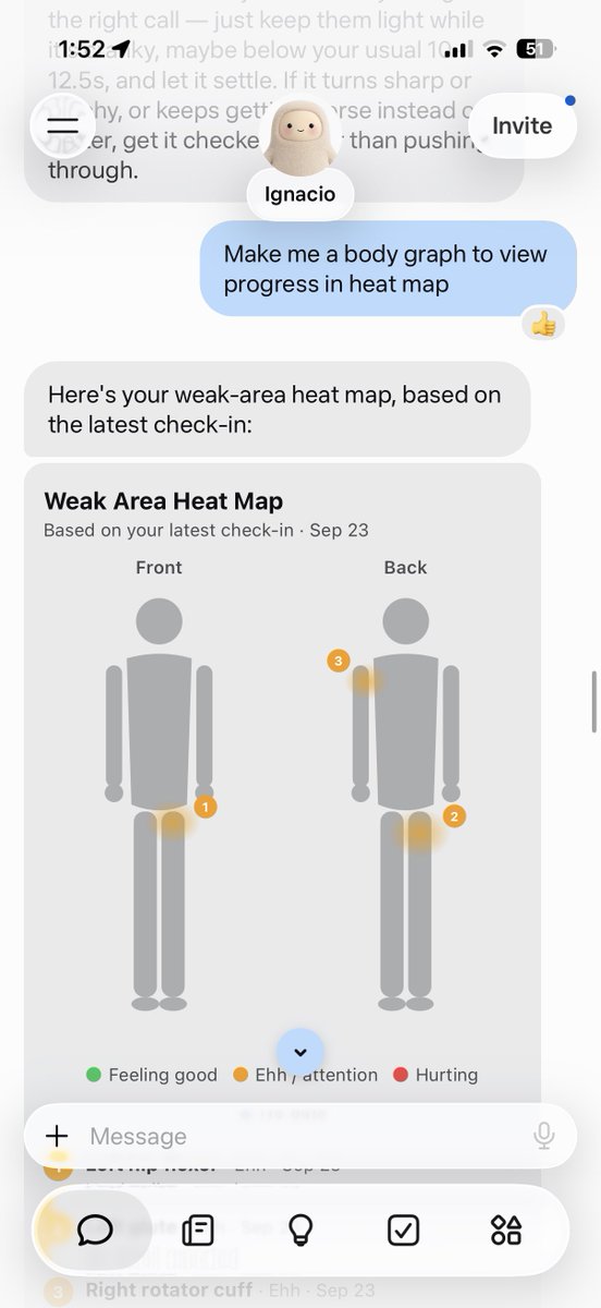 treetoptremor's tweet photo. I asked my Muse agent, Iganacio, to develop a strength routine and create a body graph artifact to track progress. Here’s what Muse made: https://t.co/jNT9o9HyVs
