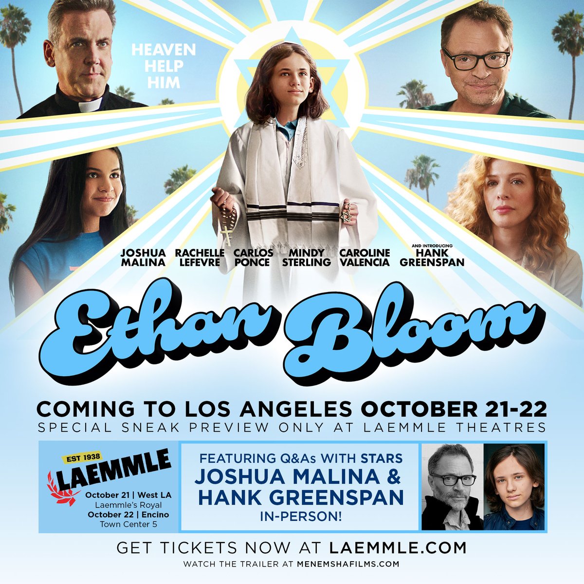 MenemshaFilms's tweet photo. You're invited to the #LosAngeles premiere of ETHAN BLOOM, featuring stars Joshua Malina and Hank Greenspan in-person at @Laemmle Theatres!  🙌 

Be the first to see this audience favorite at these special sneak previews - reserve your tickets now at https://t.co/M6l5SN98Yu. https://t.co/Zz5H4NPr8L