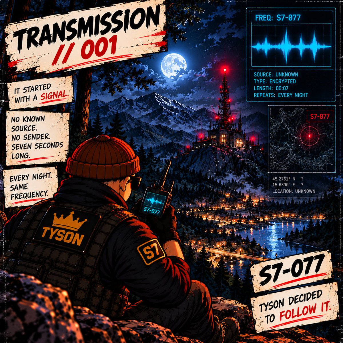 GeneralTyson07's tweet photo. 📡 TRANSMISSION // 001

It started with a signal.

Seven seconds.
Every night.
Always the same frequency.
S7-077
No source.
No sender.

Tyson should have ignored it.

He didn't.
CHAPTER 0 // BEFORE SECTOR 7

The search begins. 👁️ https://t.co/mStdF3q6zV