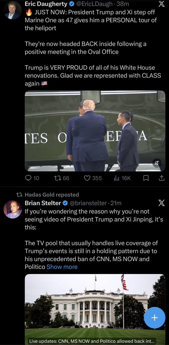 KatieMiller's tweet photo. A video of Trump and Xi right before Brian Stelter tells me I won’t see video. 

X proves the fake news wrong in real time. https://t.co/76qns7uVL2