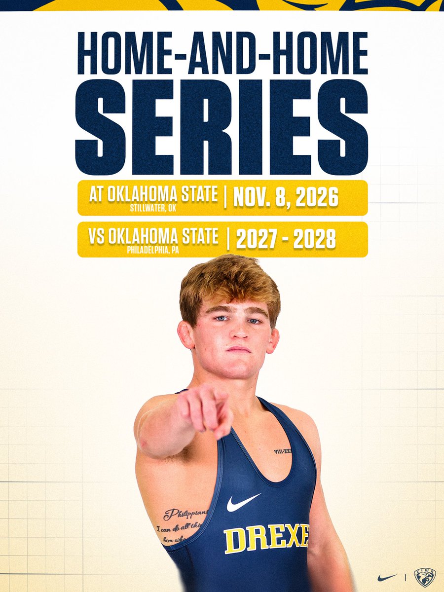 DrexelWrestling's tweet photo. Drexel announces a home-and-home series with Oklahoma State. 🏠

🔗 | https://t.co/7KRJNrtpol

#FearTheDragon 🐉 https://t.co/PzAhMZFgHX
