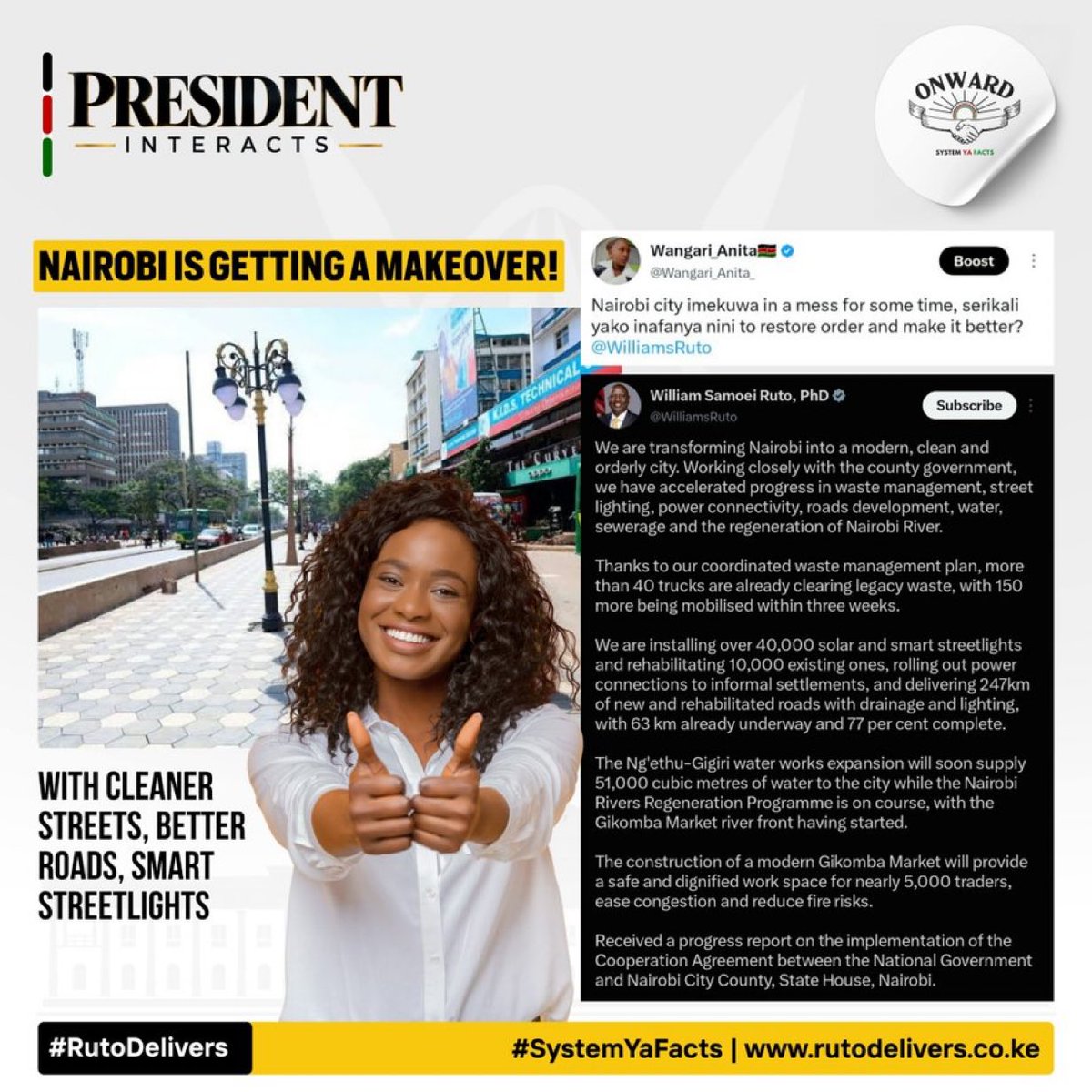 wambui_she8497's tweet photo. The green city is getting a makeover 
#PresidentInteracts
Fixing The Nation 
Ruto Delivers https://t.co/wlzf2GQOzu