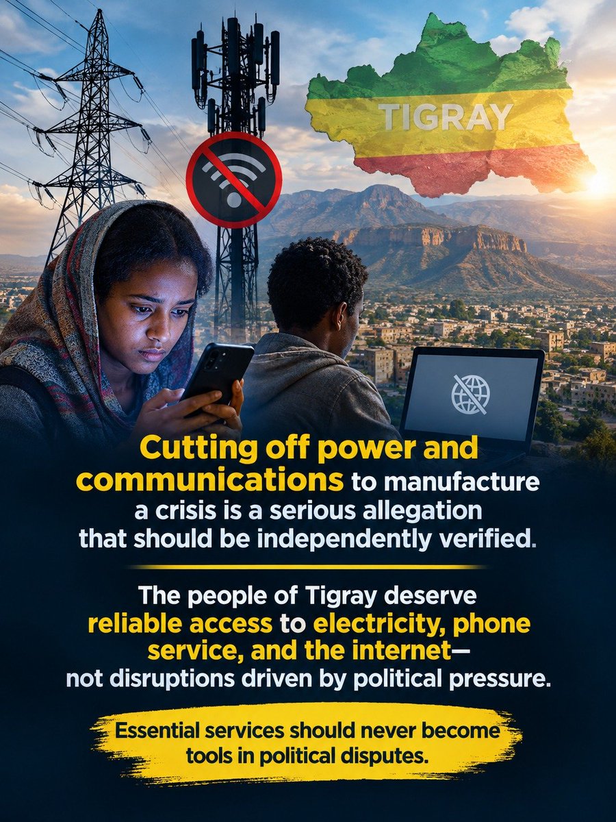 solomonyafet072's tweet photo. Cutting off power and communications to create a manufactured crisis is a classic TPLF tactic. The local population in Tigray deserves access to electricity & internet, not forced blackouts for cheap politics.
#Ethiopia #Tigray #TruthAboutTigray #BasicServicesNotWeapon https://t.co/bAsIndDD3D
