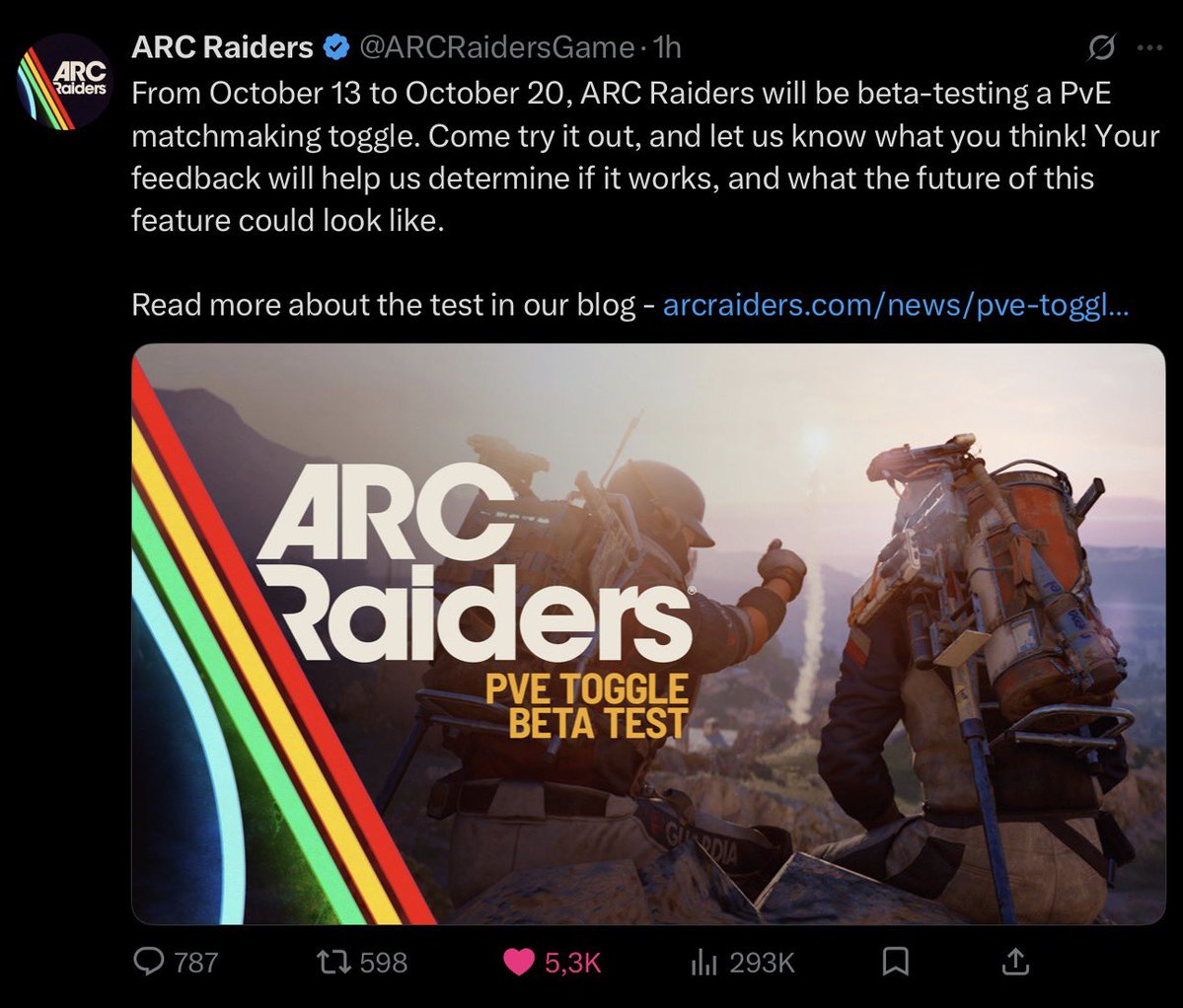 1TrillionUSDoge's tweet photo. @ARCRaidersGame The engagement says it all. 3x the likes in 5% the time 🥳 https://t.co/XoxHkvSPnh