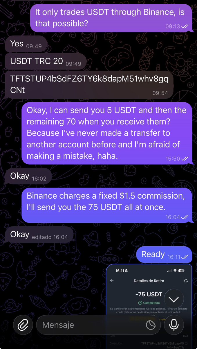 NachoFessia's tweet photo. @Gldenbets Don't trust this person. He's a scammer. He asked me for 150 USDT for a monthly VIP membership. After I paid, he asked for an additional 326 USDT. He never made that clear; it's a scam. https://t.co/QHf2PDgaHS