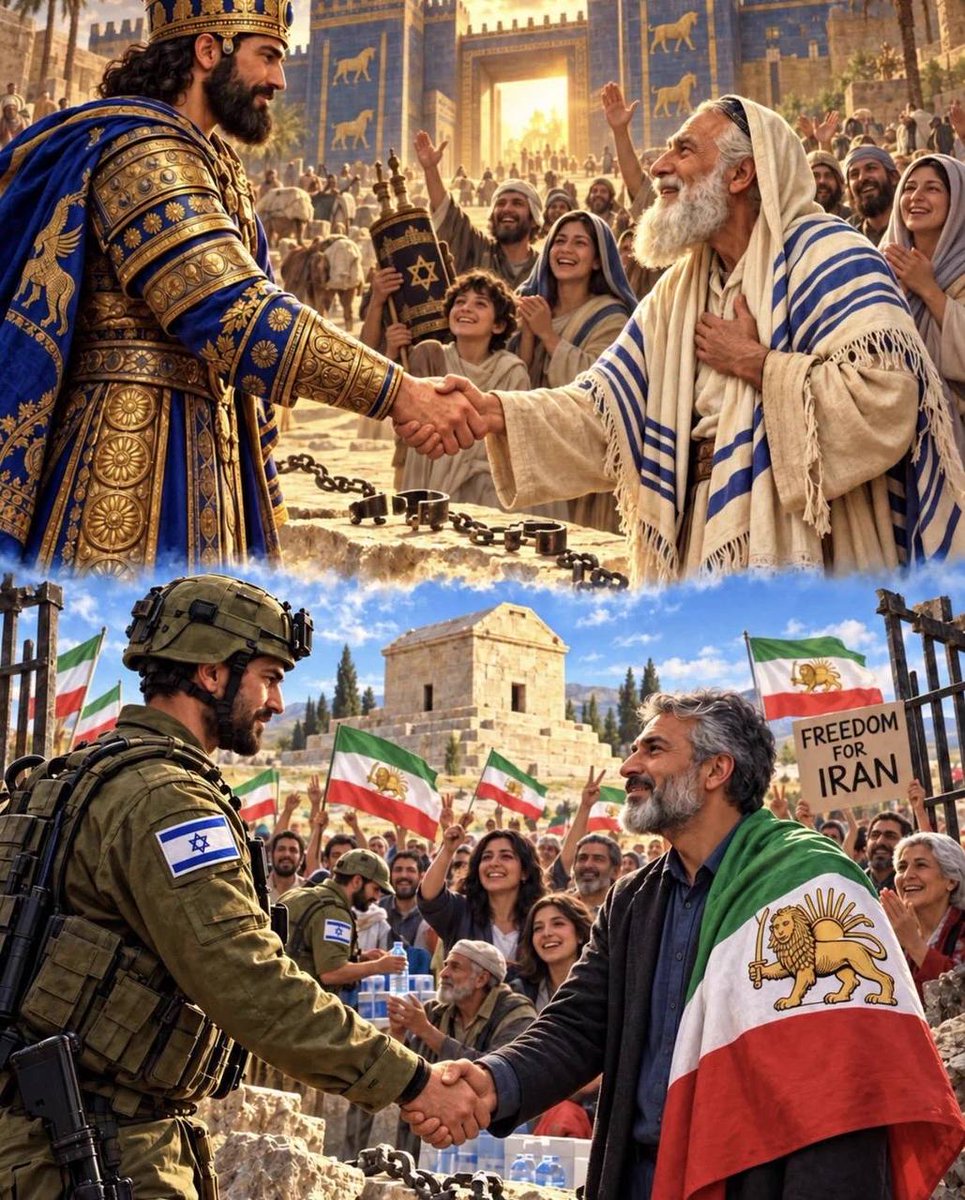 siaxares's tweet photo. If we start from the destruction of the Temple and the great exile of 586 BCE, when the Jews were taken into captivity, until Cyrus the Great set them free, 48 years passed.

The Jews suffered for 48 years before Cyrus saved them. The Islamic Republic is now 47. The Iranian people have also suffered for almost that long. The calendar just rhymed.

Israel and Persia are named in scripture. A Persian king written into Isaiah as the instrument who opened the gates and sent a people home. Ezra records the return and the Cylinder records the policy. It is the oldest political kindness that still has a paper trail in both the Bible and the dirt of Babylon.

So the question sitting over this war is not mystical. It is historical. Are the Jews about to repay Cyrus in the only currency that would rhyme with the original act: help another captive nation walk out of a theocracy that stole their country?

Israel does not owe the Islamic Republic a thing. It may owe Iran. Those are not the same state. One is a 2,500-year civilization that once broke an empire to free a people. The other is a forty-seven-year occupation of that civilization. If Israel helps Iranians finish what January started, it will not be charity. It will be the closing of a circle the texts already drew.

Call it biblical if you want, because I will. Cyrus did not free the Jews so a later Persian regime could hang its own people and chant death to the children of those he saved. A free Iran under its own flag would be the first honest sequel that story has had in two and a half millennia.

The math is close enough that only cowards would look away. I feel it in my heart that Iran will be free in less than a year and Israel will help to free it. We will witness a historical and biblical event.