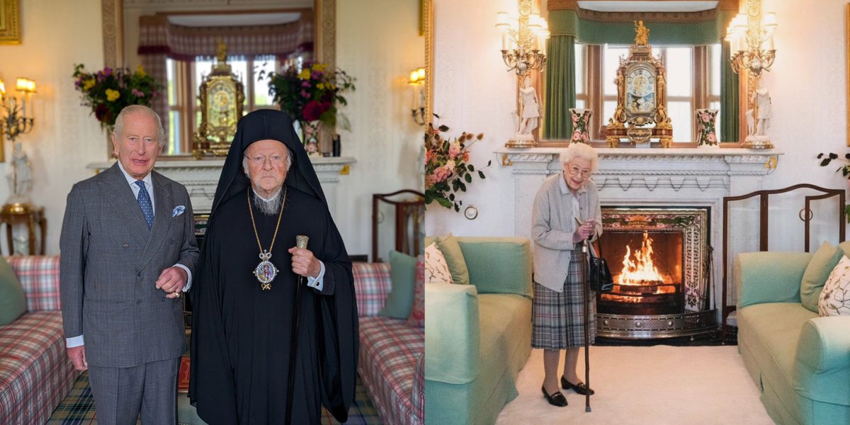 crownandjordan's tweet photo. King Charles met with Ecumenical Patriarch Bartholomew I in the Drawing Room at Balmoral Castle earlier this week.

Did you know? The Drawing Room at Balmoral is also where Queen Elizabeth II was photographed for the final time, just two days before her death in 2022. https://t.co/VM0HyJUdRO