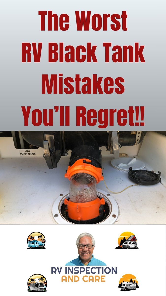 TheRVinspector's tweet photo. Black tank mistakes can be costly and messy to deal with too. But lots of RVers make huge mistakes in this area every day.

So this video explains two of the worst black tank mistakes RVers often make, and how you can avoid them - https://t.co/Z6pfH8TBrU 
#rvcamping #rvboondocking