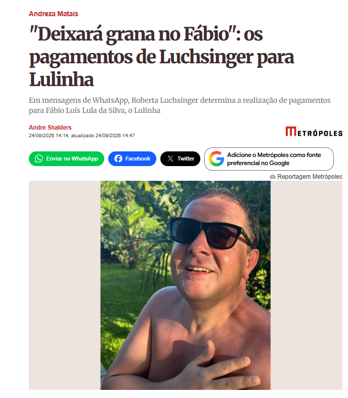 leandroruschel's tweet photo. Metrópoles mostra novas mensagens, em que a lobista Roberta Luchsinger ordena pagamentos ao filho do Descondenado. https://t.co/ruoBGXpGiy