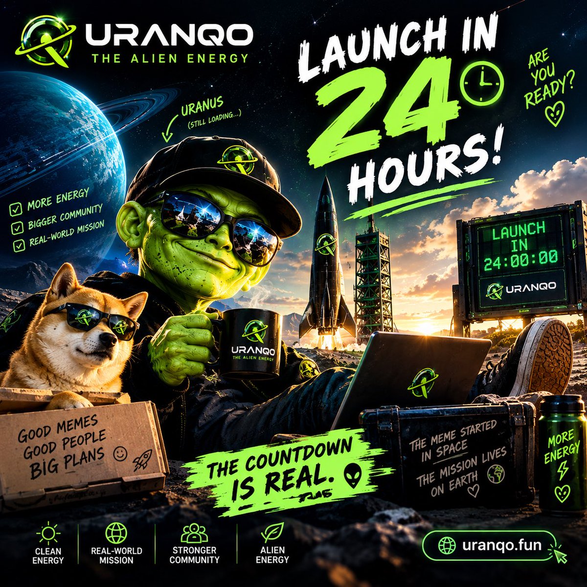 URANQO's tweet photo. 👽 IT ALL STARTED WITH A SIGNAL FROM URANUS… 🛸

An alien appeared.
A mysterious energy was discovered. ⚡
A rocket was prepared. 🚀

Just before launch…

💚 BIGGER RESERVES WERE DISCOVERED.

🚨 LAUNCH DELAYED.

But it was no longer just about energy.

☀️ Clean energy
🌍 Real-world mission
👥 Stronger community

Because the alien finally realized:

THE REAL ENERGY WASN’T IN THE CRYSTALS…

IT WAS IN THE COMMUNITY. 👽⚡

🧩 The meme is just the beginning.
🌍 The mission lives on Earth.

URANQO — THE ALIEN ENERGY.

🌐 https://t.co/52o3Jj5pzN