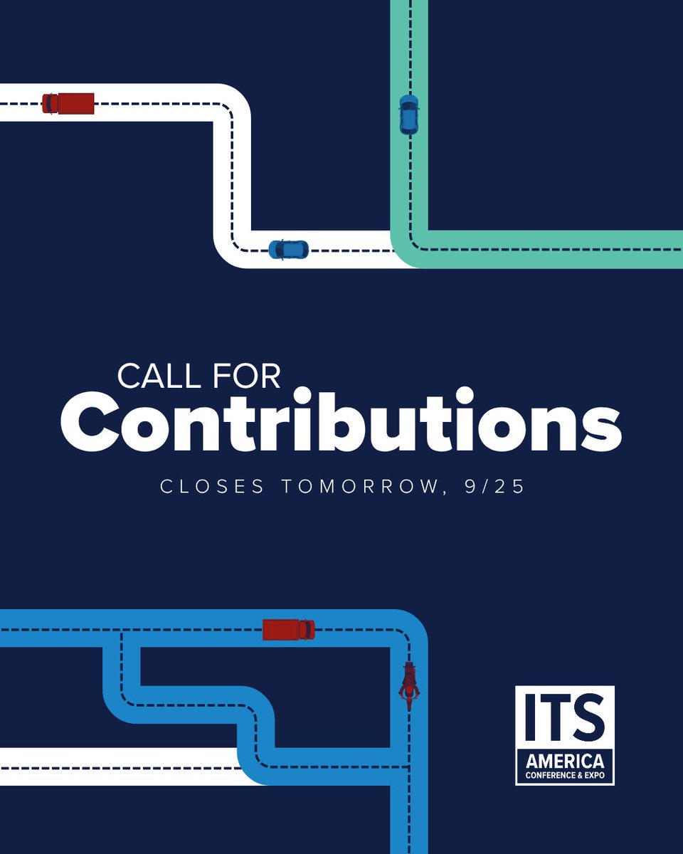 ITSAEvents's tweet photo. 🚨 Last chance to submit!

The #ITSACE2027 Call for Contributions closes September 25. Share your expertise on AI, automated vehicles, digital infrastructure, V2X, and more—and help shape the future of transportation.

Submit now: https://t.co/0mq3uvla5h https://t.co/PozRJ3yl4r