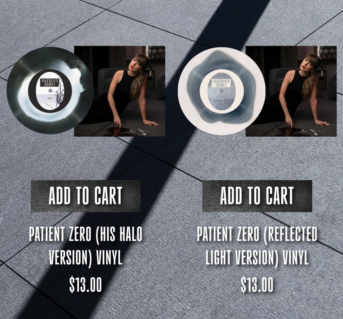 spotify_swift's tweet photo. 🚨 Two vinyls of "Patient Zero" are now available on Taylor Swift's website

— ships on October 13 https://t.co/o9Ya5UW7l6