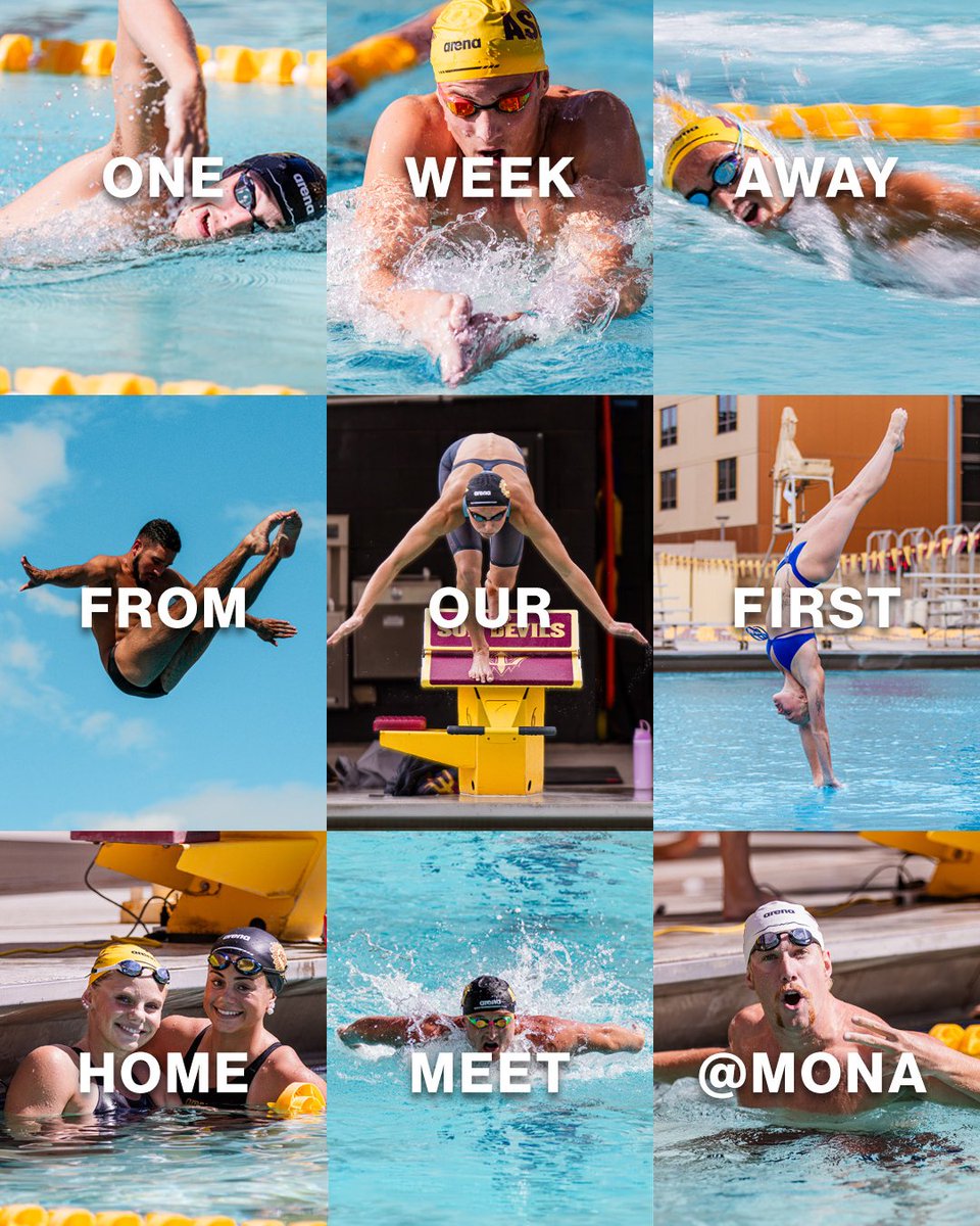 ASUSwimDive's tweet photo. 1️⃣ week out! 

Be there for our season opener vs. UNLV at 6 p.m. 😈

#ForksUp /// #O2V https://t.co/bjz9jafdiM