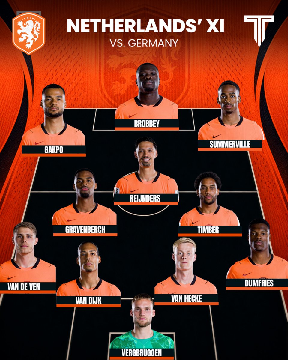 TouchlineX's tweet photo. 🚨 𝗢𝗙𝗙𝗜𝗖𝗜𝗔𝗟: Netherlands and Germany XI'S!

Xavi vs Jürgen Klopp! 🇳🇱🇩🇪 https://t.co/gRIxEnr24i