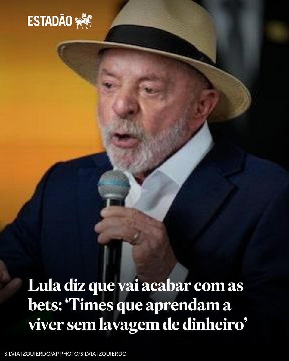 Estadao's tweet photo. Lula diz que vai acabar com as bets: ‘Times que aprendam a viver sem lavagem de dinheiro’ | Presidente diz que não é possível deixar ludopatia acabar com o povo https://t.co/NHwCqzUk6j https://t.co/BofQCJU5Eb
