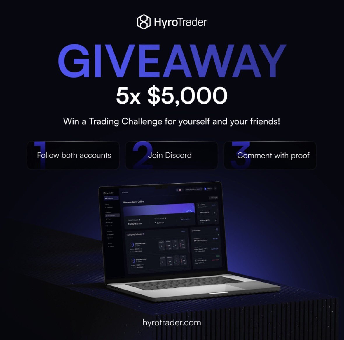 vawulencetrader's tweet photo. 🚨 GIVEAWAY 🚨

I'm teaming up with @Hyrotrader_com to give away 5x $5,000 trading challenges

To enter

Follow @hyrotrader_com &amp; @vawulencetrader @De_unknown_trda 

Repost this post and tag two friends 

Join the Discord: https://t.co/qrFIPNIeHT 

Comment with Proof

Good luck https://t.co/qVU4HGDYeO