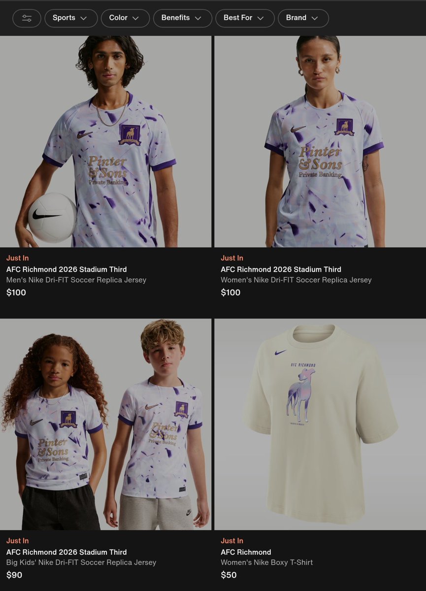 tedlassonews's tweet photo. Nike (USA web) has new Ted Lasso merch: AFC Richmond third kit! 
https://t.co/V72zqGnQEU https://t.co/2kplkbudaq