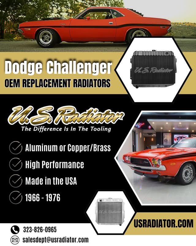 USRadiator's tweet photo. American cooling for American muscle 💪
Keep your Dodge Challenger running strong with our high-performance #OEM replacement #radiators. Available for a wide range of '66-'76 models & made in the USA!
Shop Challenger Radiators → https://t.co/fJN8AVt1pZ https://t.co/nBtJxGK6aP