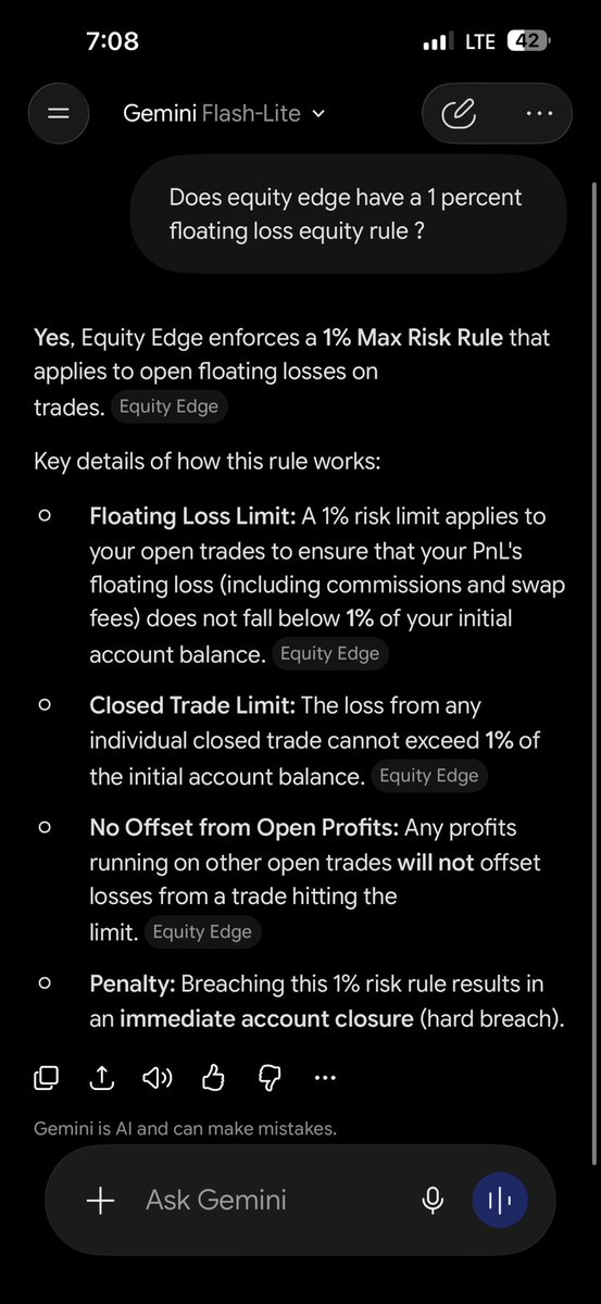 Hilloforex's tweet photo. @Habbyforex_ But I thought equity edge have a 1% floating loss equity rules https://t.co/Cin2erQBDb