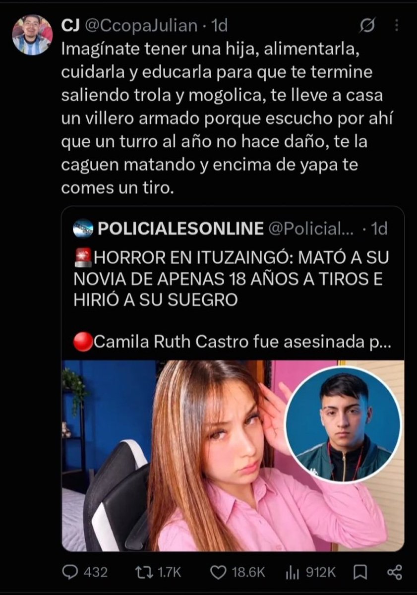 MerGarza's tweet photo. Imagínate ser Julián, saber de un caso en donde el novio de una chica fue a buscarla a su casa para asesinarla y también le disparó al papá de la chica, y salir a decir esta MAMADA. Odian a las mujeres, si, y se nota mucho. https://t.co/USzyJIEt0c