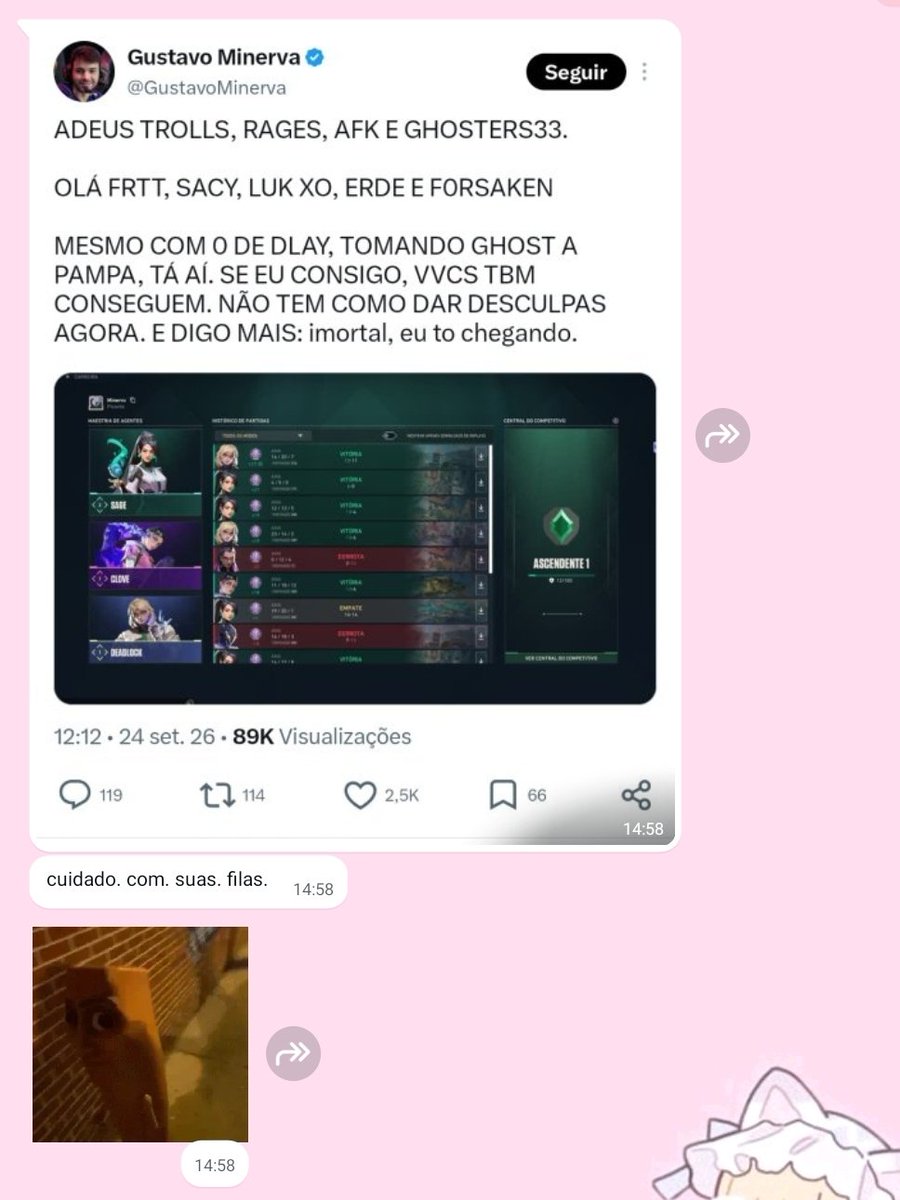 Lizzzyxt's tweet photo. a soso chegou correndo horrorizada no meu pv pra falar que o minerva pegou ascendente pqp isso não existe https://t.co/6HuvgI5o0L