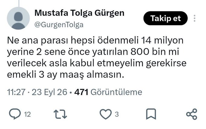zekibahce's tweet photo. Aç gözlülüğünden parasını kaptırmış sırtlanlara, şimdi de emeklinin üç kuruşuna göz dikmiş zevzek.

Tabi canım tabi ne 14 milyonu faiziyle birlikte iste https://t.co/b9rFSLFXI1