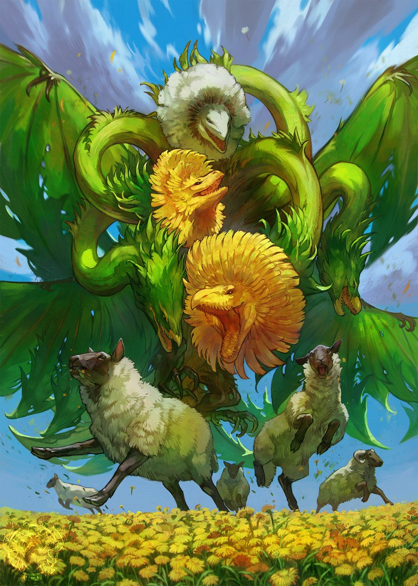 ArtMokina's tweet photo. I can finally show you my entry to the Dragon Calendar project 😀 
This year’s theme is “Dragons Born from Plants and Fungi” and I chose Dandelion.😅
___
#art #dragon #dragonart #fantasy #illustration #personalart https://t.co/0NWsUyIUbZ