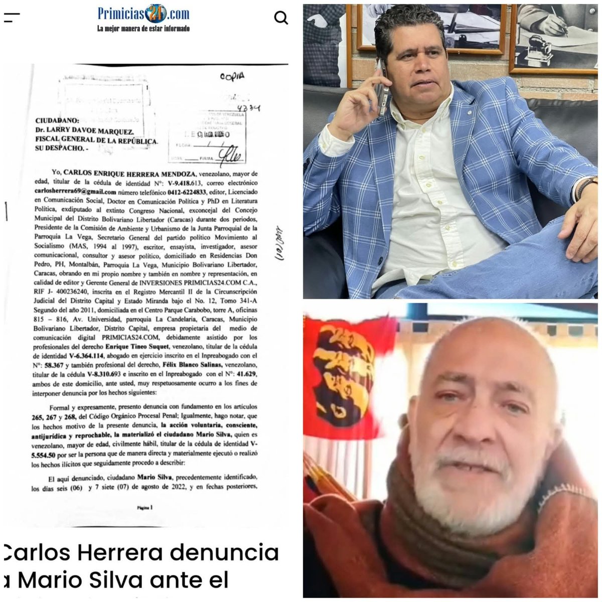 maibortpetit's tweet photo. 🚨 DELCY RODRÍGUEZ MUEVE SU FICHA Y UTILIZA A CARLOS HERRERA PARA DENUNCIAR A MARIO SILVA ANTE EL FISCAL GENERAL

Carlos Enrique Herrera Mendoza, editor de https://t.co/PF6DO8GamC, presentó una denuncia formal contra Mario Silva ante el fiscal general de Venezuela, Larry Davoé Márquez.

La acción se produce en medio de las recientes críticas públicas de Silva contra sectores del poder.