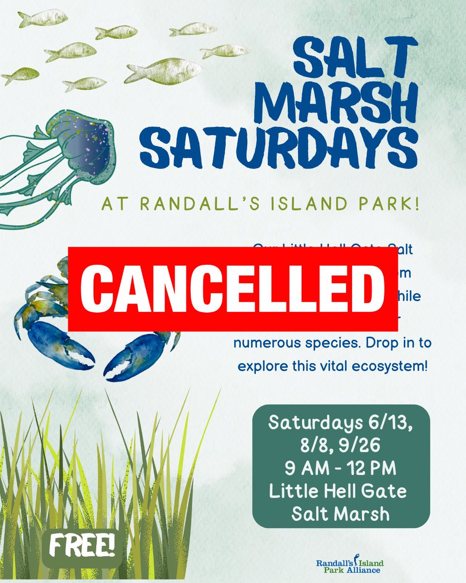 randallsisland's tweet photo. UPDATE: This weekend's Salt Marsh Saturday has been cancelled due to inclement weather. Visit Randall's Island Park next weekend for more environmental education opportunities at our City of Forest Day Walk &amp; Birding and at our Harvest Festival! https://t.co/RHe39PmVaJ
