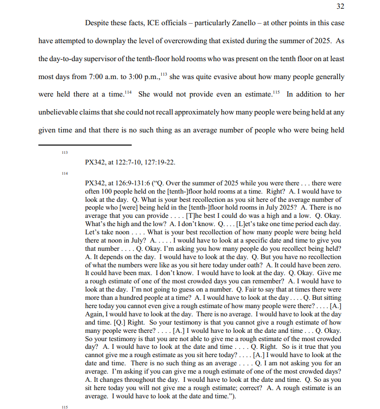 ReichlinMelnick's tweet photo. An ICE official desposed for this case was so evasive during a deposition that the judge declared her not credible.

At one point, when asked to give a rough estimate of how many people were being held in June 2025, she responded with "there's no such thing as an average." https://t.co/syCWJhPGg9