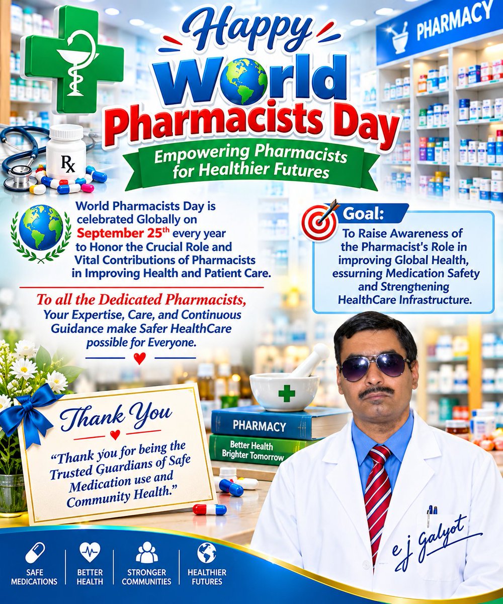 elvis_jude's tweet photo. Happy World Pharmacists Day
Empowering Pharmacists for Healthier Futures
 To Raise Awareness of the Pharmacist's Role in improving Global Health, ensuring Medication Safety and Strengthening Health Care Infrastructure. https://t.co/fGnBgs3lW5